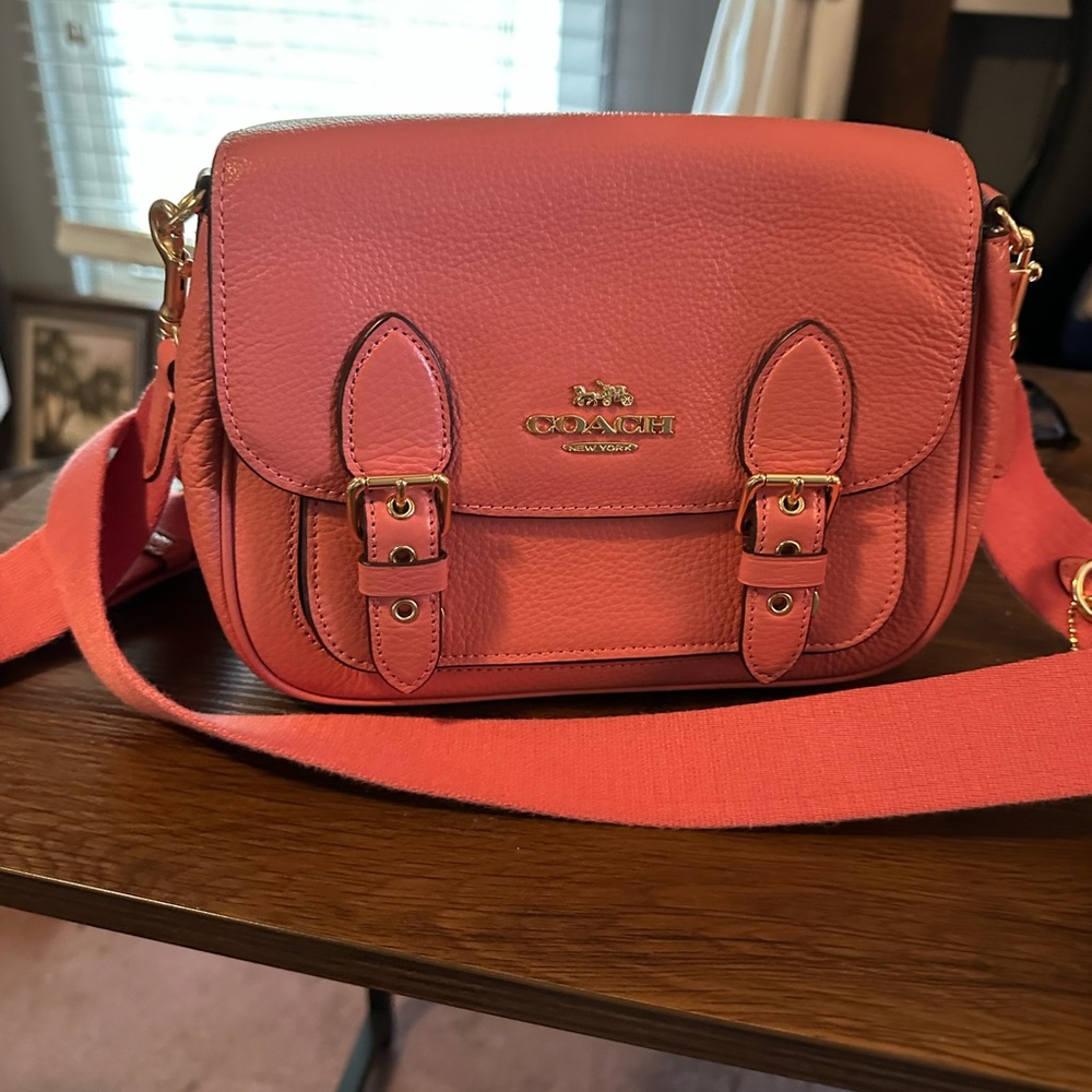 EUC Coach crossbody and matching wallet soft leather,  beautiful coral color